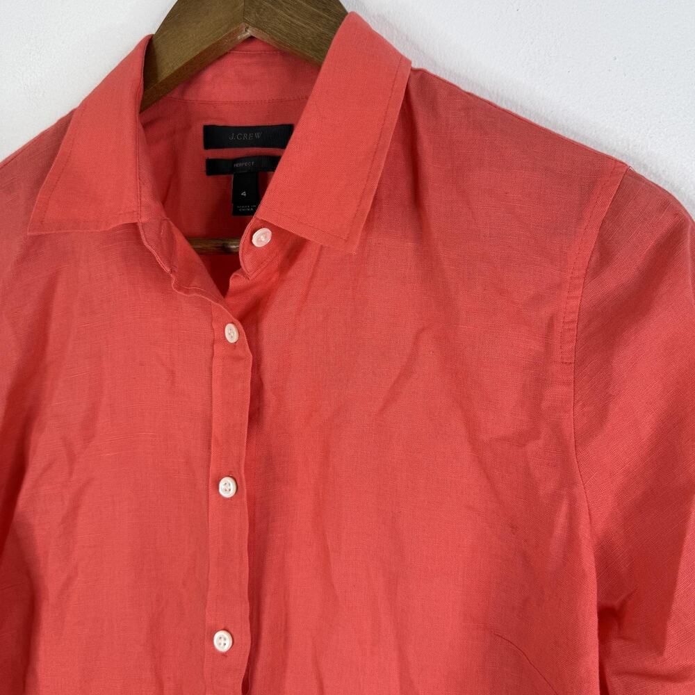 J Crew Perfect Linen Top 4 Cotton Long Sleeve Button Up Blouse Womens